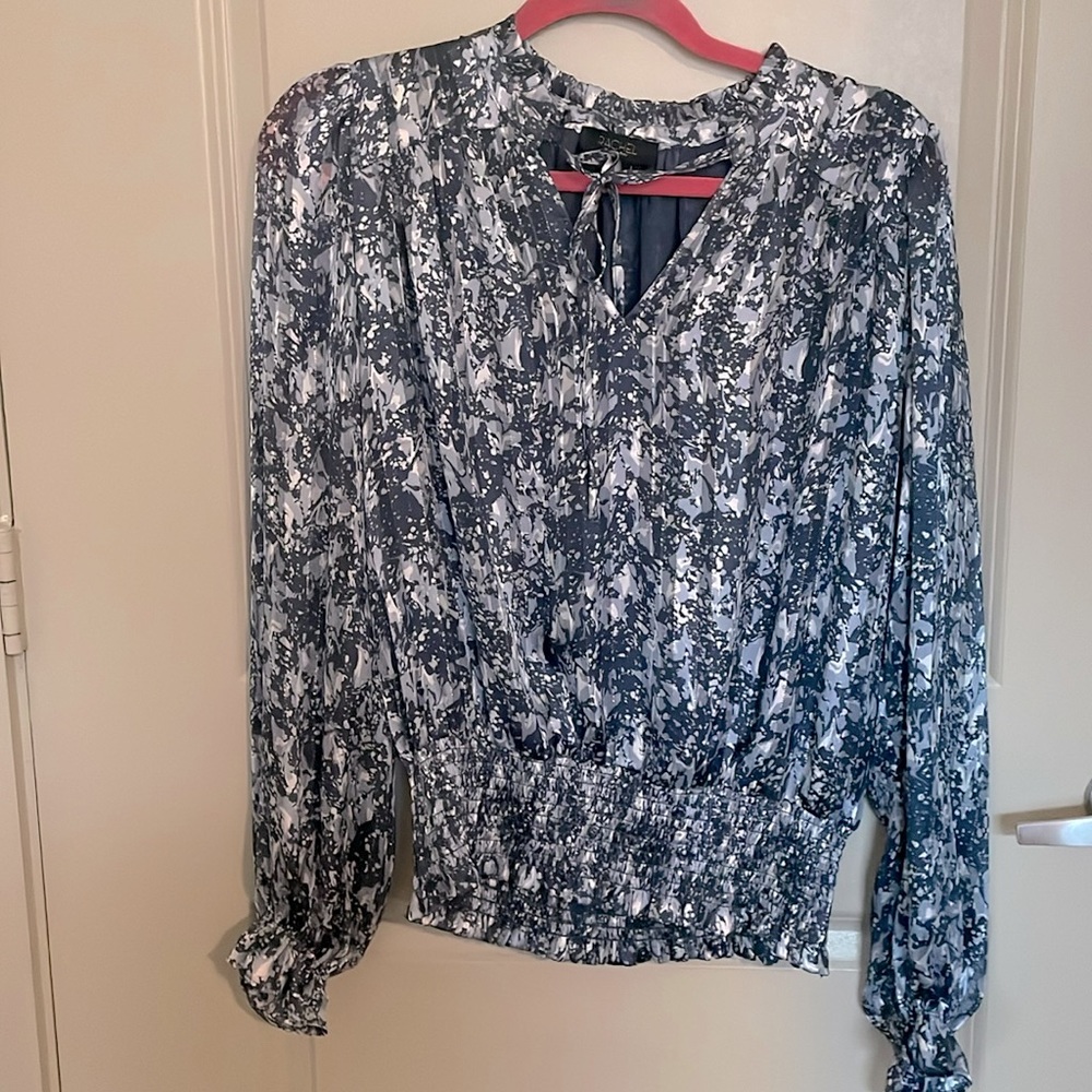Rachel, Roy, navy blue and silver blouse size medium